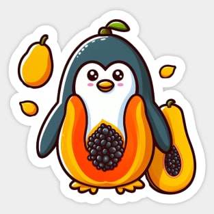 Papaya Penguin Paradise: Whimsical Fruit and Arctic Charm Sticker